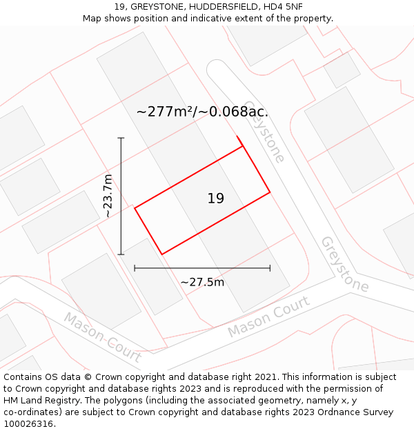 19, GREYSTONE, HUDDERSFIELD, HD4 5NF: Plot and title map