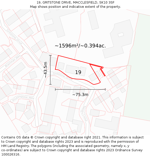 19, GRITSTONE DRIVE, MACCLESFIELD, SK10 3SF: Plot and title map