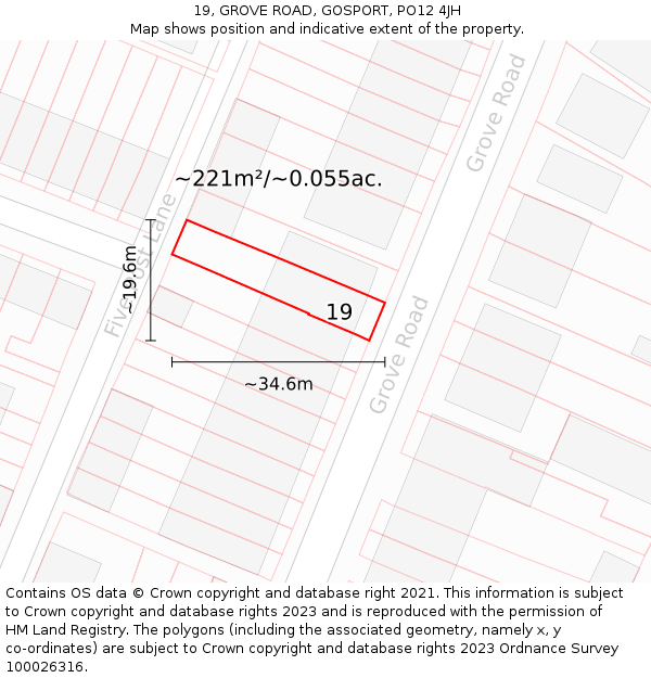 19, GROVE ROAD, GOSPORT, PO12 4JH: Plot and title map