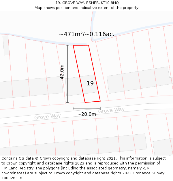 19, GROVE WAY, ESHER, KT10 8HQ: Plot and title map