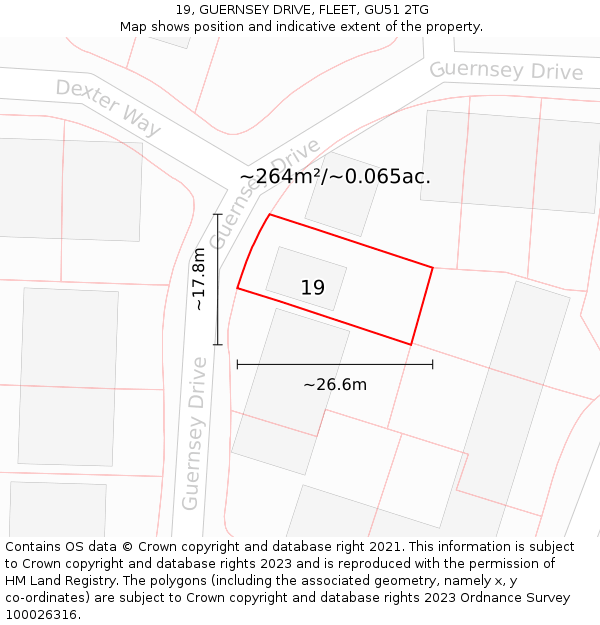 19, GUERNSEY DRIVE, FLEET, GU51 2TG: Plot and title map