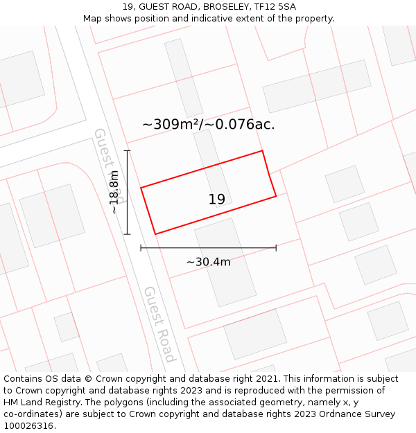 19, GUEST ROAD, BROSELEY, TF12 5SA: Plot and title map