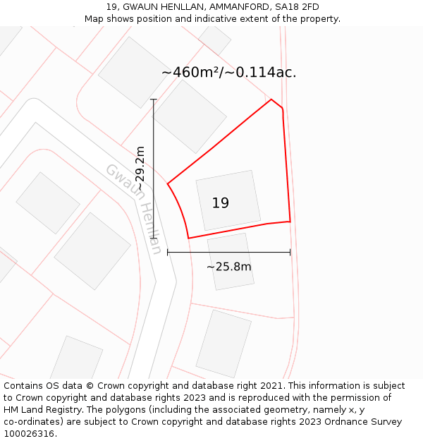 19, GWAUN HENLLAN, AMMANFORD, SA18 2FD: Plot and title map