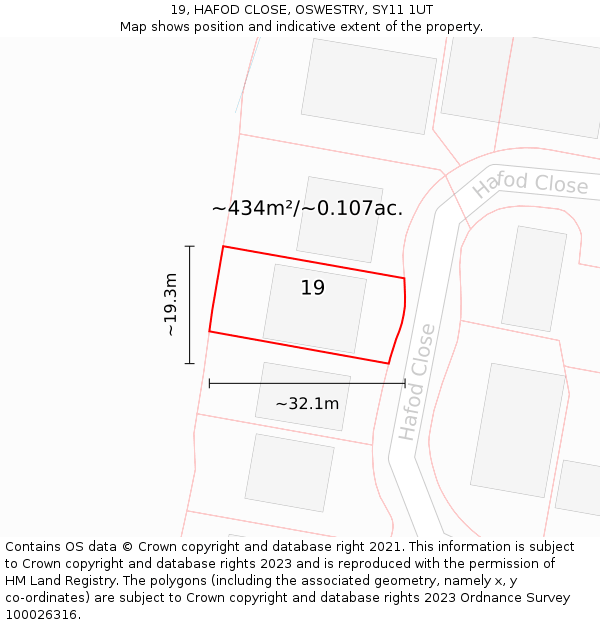 19, HAFOD CLOSE, OSWESTRY, SY11 1UT: Plot and title map