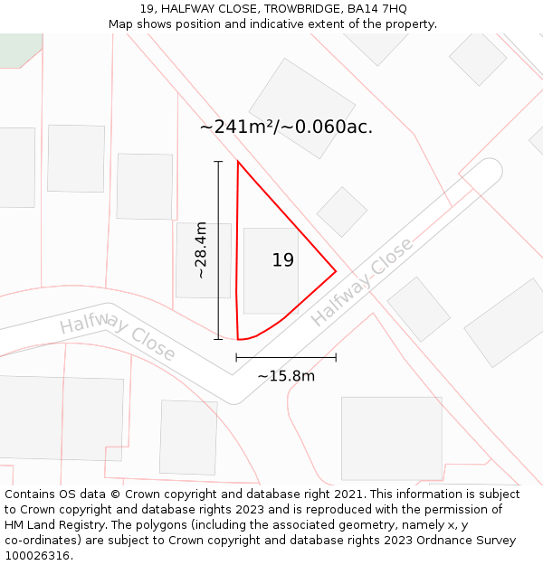 19, HALFWAY CLOSE, TROWBRIDGE, BA14 7HQ: Plot and title map