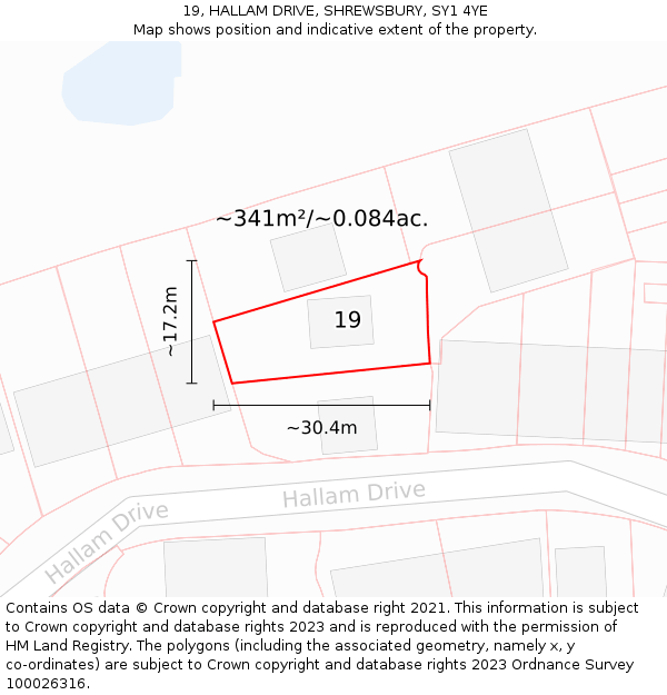 19, HALLAM DRIVE, SHREWSBURY, SY1 4YE: Plot and title map