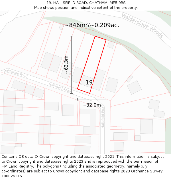 19, HALLSFIELD ROAD, CHATHAM, ME5 9RS: Plot and title map