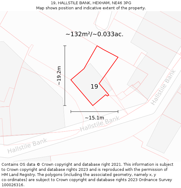 19, HALLSTILE BANK, HEXHAM, NE46 3PG: Plot and title map