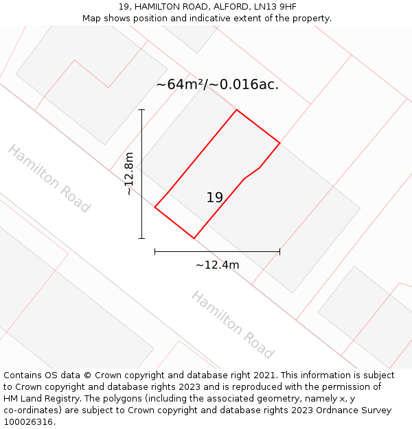 19, HAMILTON ROAD, ALFORD, LN13 9HF: Plot and title map