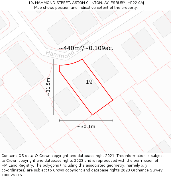 19, HAMMOND STREET, ASTON CLINTON, AYLESBURY, HP22 0AJ: Plot and title map