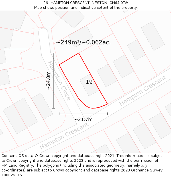 19, HAMPTON CRESCENT, NESTON, CH64 0TW: Plot and title map