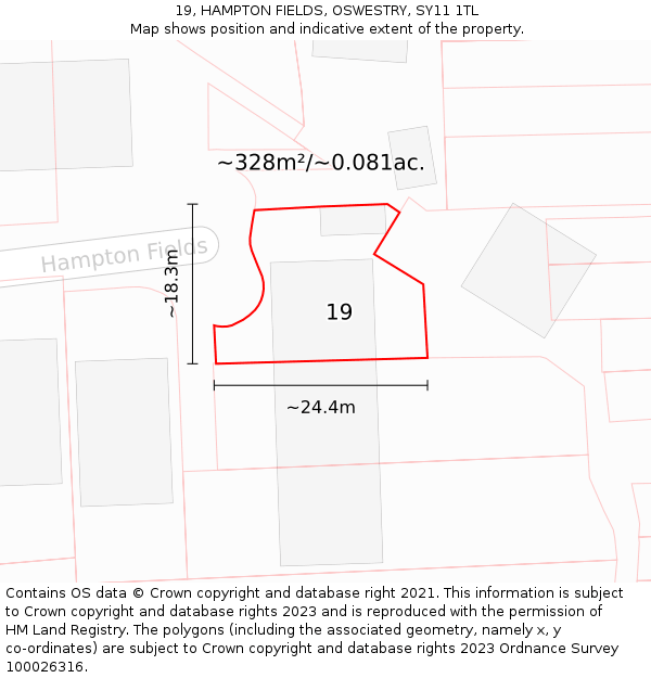 19, HAMPTON FIELDS, OSWESTRY, SY11 1TL: Plot and title map