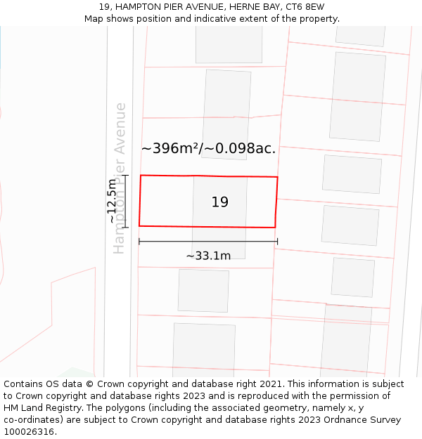 19, HAMPTON PIER AVENUE, HERNE BAY, CT6 8EW: Plot and title map