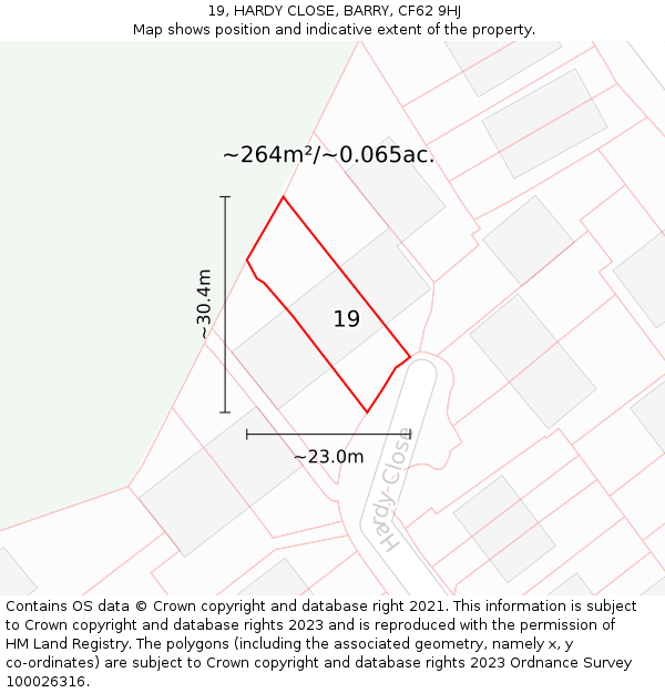 19, HARDY CLOSE, BARRY, CF62 9HJ: Plot and title map