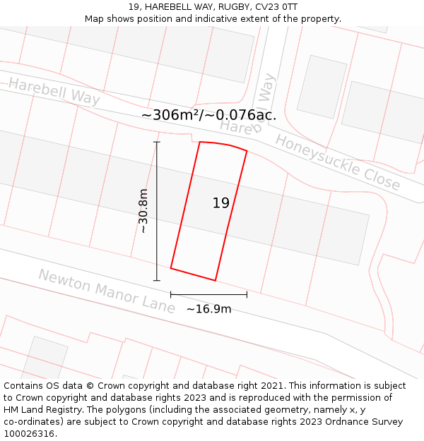 19, HAREBELL WAY, RUGBY, CV23 0TT: Plot and title map