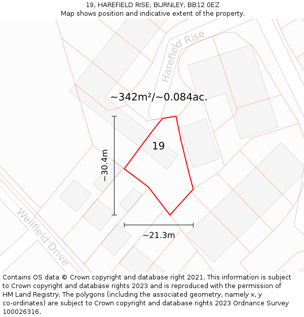 19, HAREFIELD RISE, BURNLEY, BB12 0EZ: Plot and title map