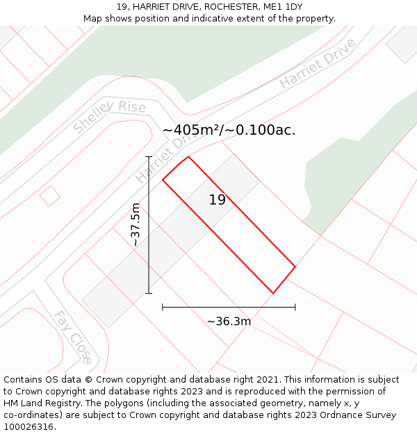 19, HARRIET DRIVE, ROCHESTER, ME1 1DY: Plot and title map