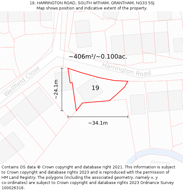 19, HARRINGTON ROAD, SOUTH WITHAM, GRANTHAM, NG33 5SJ: Plot and title map