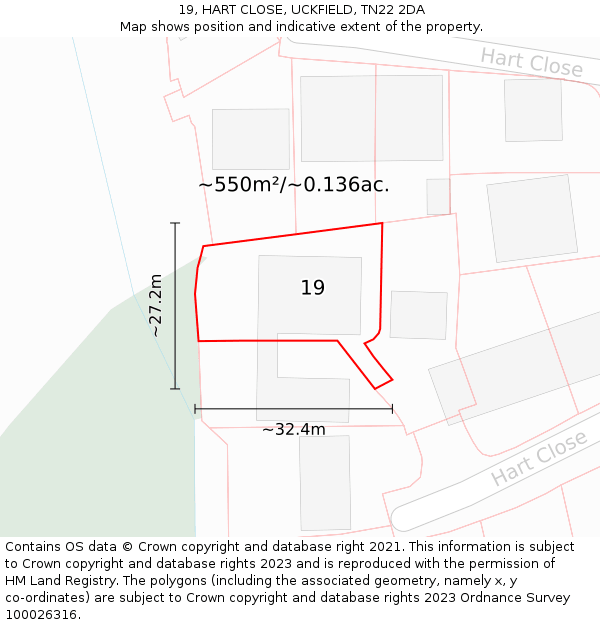 19, HART CLOSE, UCKFIELD, TN22 2DA: Plot and title map