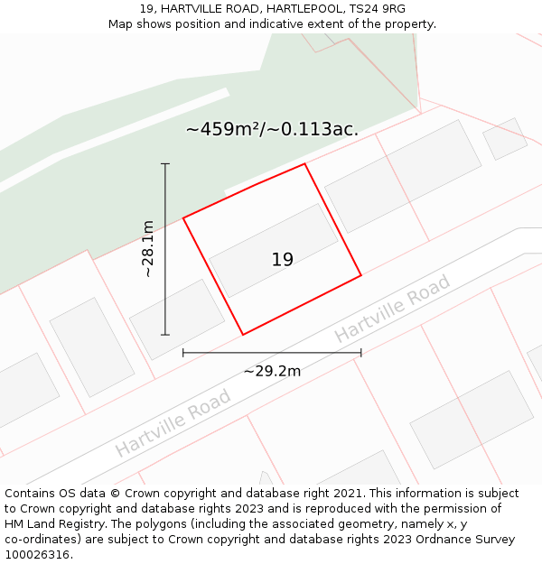 19, HARTVILLE ROAD, HARTLEPOOL, TS24 9RG: Plot and title map