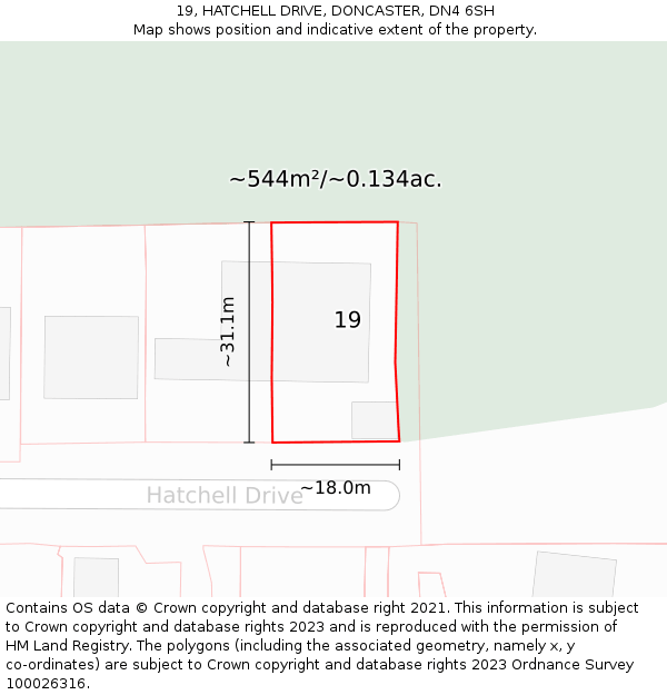 19, HATCHELL DRIVE, DONCASTER, DN4 6SH: Plot and title map