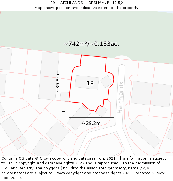 19, HATCHLANDS, HORSHAM, RH12 5JX: Plot and title map