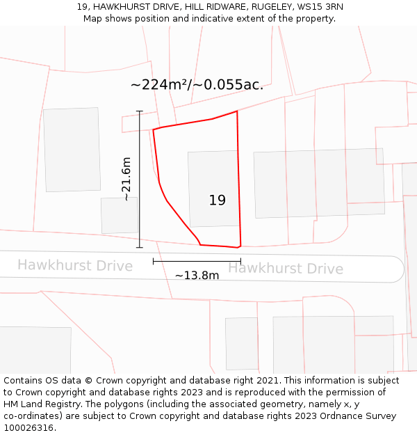 19, HAWKHURST DRIVE, HILL RIDWARE, RUGELEY, WS15 3RN: Plot and title map