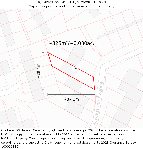 19, HAWKSTONE AVENUE, NEWPORT, TF10 7SE: Plot and title map