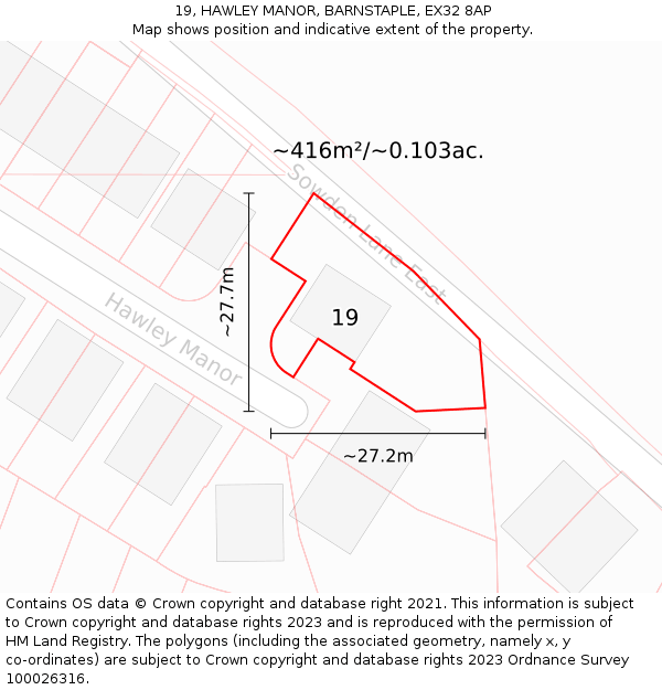 19, HAWLEY MANOR, BARNSTAPLE, EX32 8AP: Plot and title map