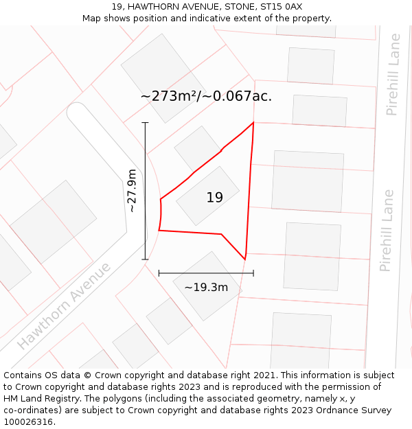19, HAWTHORN AVENUE, STONE, ST15 0AX: Plot and title map