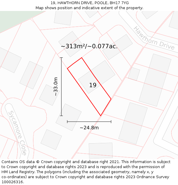 19, HAWTHORN DRIVE, POOLE, BH17 7YG: Plot and title map