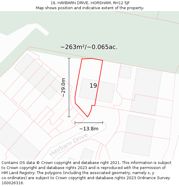 19, HAYBARN DRIVE, HORSHAM, RH12 5JF: Plot and title map