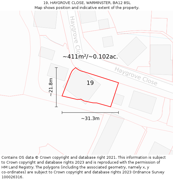 19, HAYGROVE CLOSE, WARMINSTER, BA12 8SL: Plot and title map