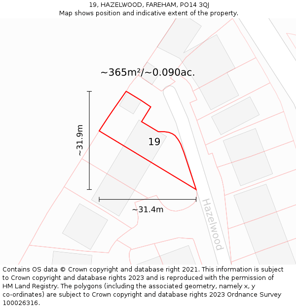 19, HAZELWOOD, FAREHAM, PO14 3QJ: Plot and title map