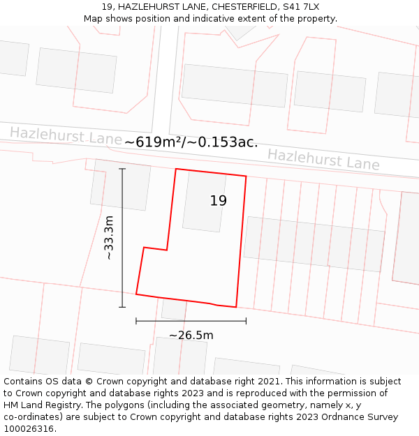 19, HAZLEHURST LANE, CHESTERFIELD, S41 7LX: Plot and title map