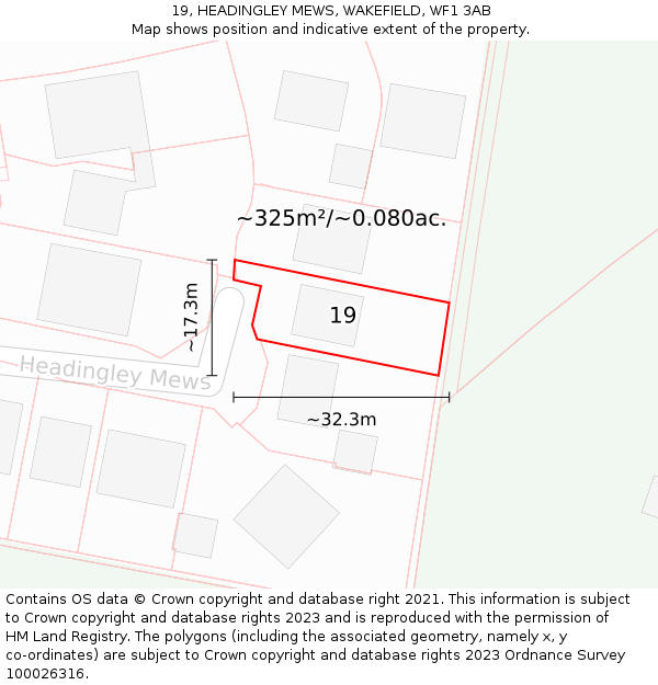 19, HEADINGLEY MEWS, WAKEFIELD, WF1 3AB: Plot and title map