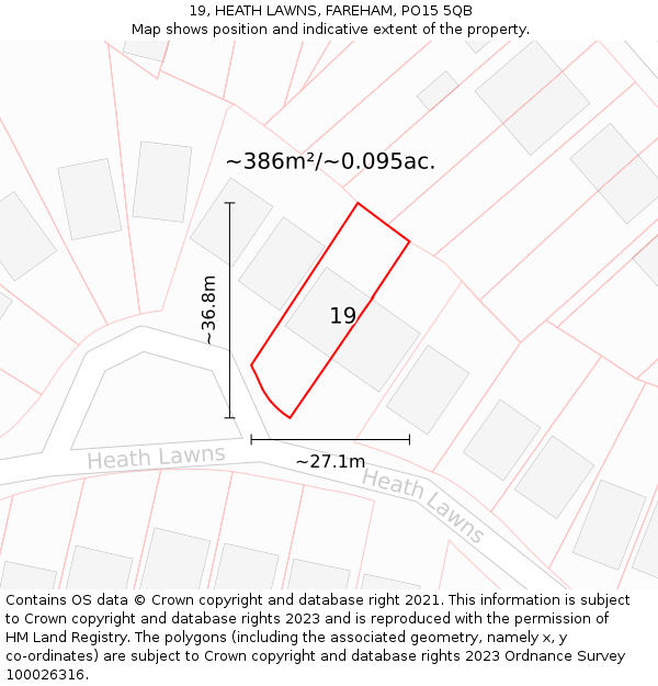 19, HEATH LAWNS, FAREHAM, PO15 5QB: Plot and title map