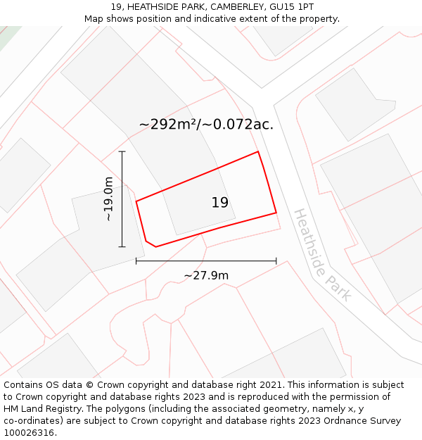 19, HEATHSIDE PARK, CAMBERLEY, GU15 1PT: Plot and title map