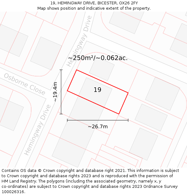 19, HEMINGWAY DRIVE, BICESTER, OX26 2FY: Plot and title map