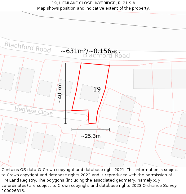 19, HENLAKE CLOSE, IVYBRIDGE, PL21 9JA: Plot and title map