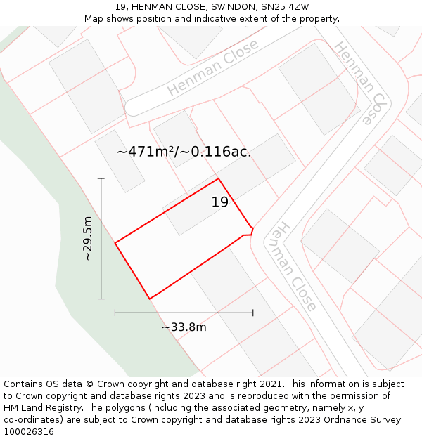 19, HENMAN CLOSE, SWINDON, SN25 4ZW: Plot and title map