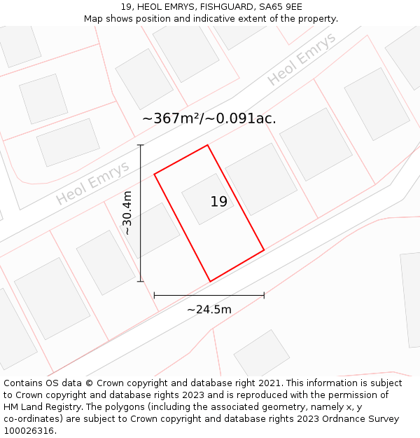 19, HEOL EMRYS, FISHGUARD, SA65 9EE: Plot and title map