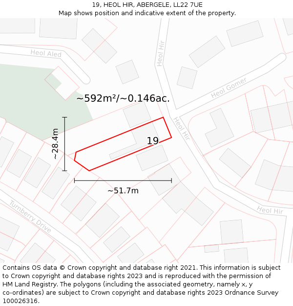 19, HEOL HIR, ABERGELE, LL22 7UE: Plot and title map