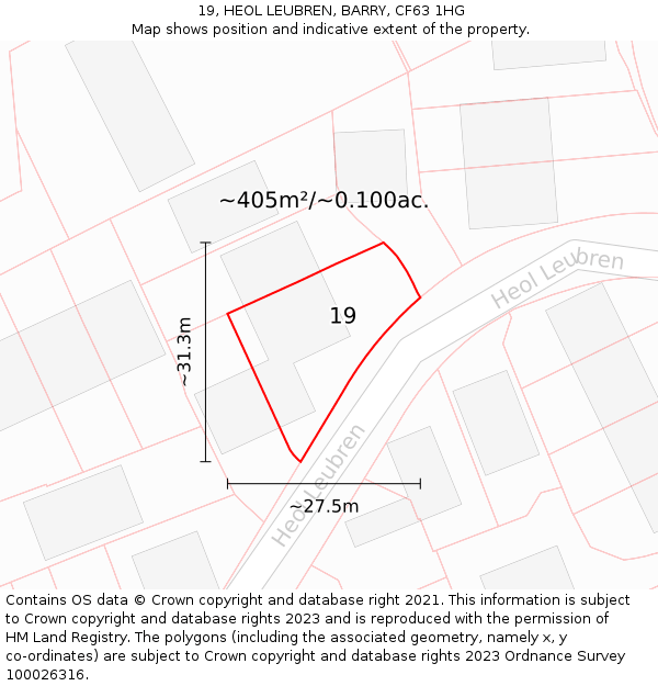 19, HEOL LEUBREN, BARRY, CF63 1HG: Plot and title map