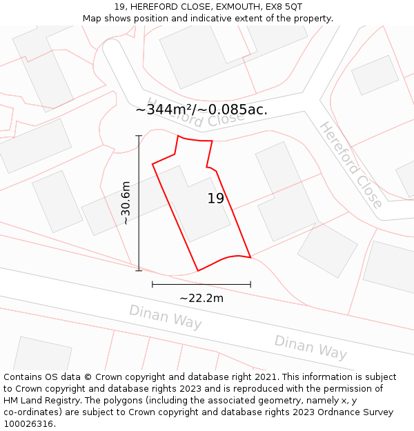 19, HEREFORD CLOSE, EXMOUTH, EX8 5QT: Plot and title map