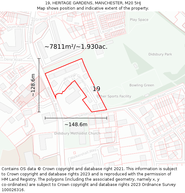 19, HERITAGE GARDENS, MANCHESTER, M20 5HJ: Plot and title map
