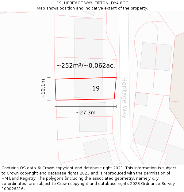 19, HERITAGE WAY, TIPTON, DY4 8GG: Plot and title map