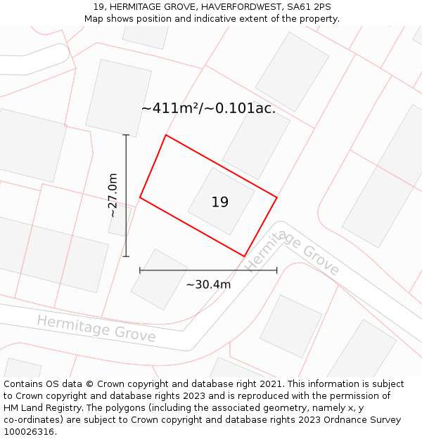 19, HERMITAGE GROVE, HAVERFORDWEST, SA61 2PS: Plot and title map