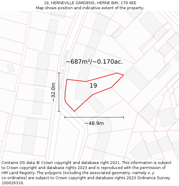 19, HERNEVILLE GARDENS, HERNE BAY, CT6 6EE: Plot and title map