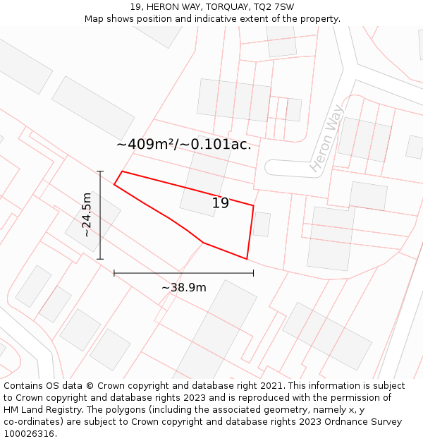 19, HERON WAY, TORQUAY, TQ2 7SW: Plot and title map